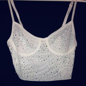 White Rhinestone Bralette Top